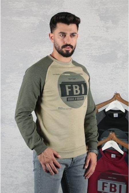 Erkek CAMEL Slim Fit FBI Baskılı Reglan Kol Sweatshirt 95111