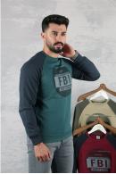 Erkek PETROL Slim Fit FBI Baskılı Reglan Kol Sweatshirt 95111