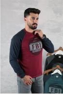 Erkek BORDO Slim Fit FBI Baskılı Reglan Kol Sweatshirt 95111
