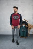 Erkek BORDO Slim Fit FBI Baskılı Reglan Kol Sweatshirt 95111