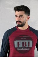 Erkek BORDO Slim Fit FBI Baskılı Reglan Kol Sweatshirt 95111