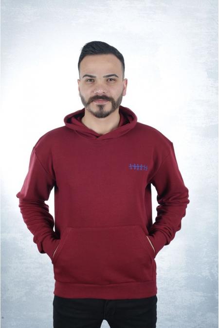 Erkek BORDO Slim Fit Kapüşonlu Sweatshirt 95100