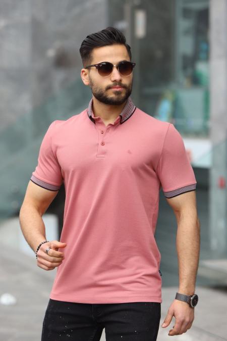 Erkek Polo Yaka Gül kurusu T-Shirt 5498