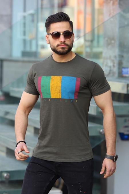 5525 Erkek Baskılı Haki T-Shirt