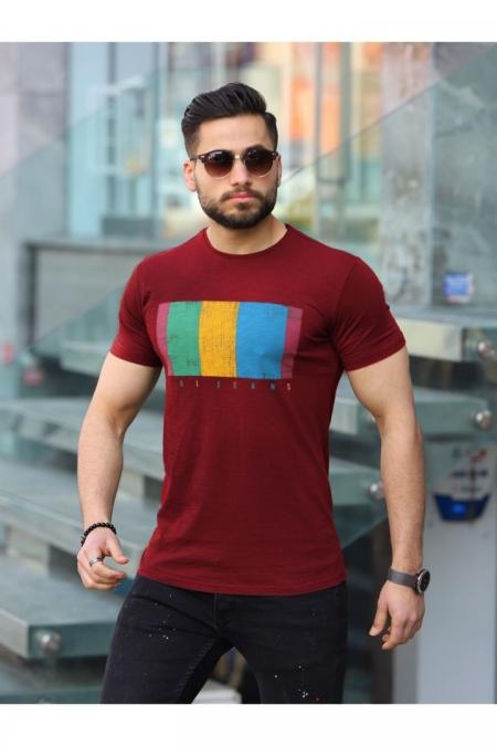 5525 Erkek Baskılı Bordo T-Shirt