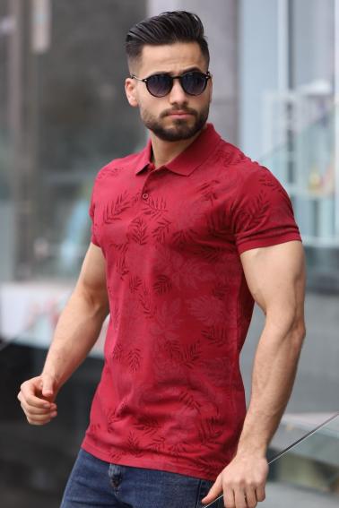 Erkek Desenli Polo Yaka Bordo T-Shirt 5487