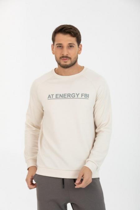 Erkek Ekru Bisiklet Yaka Reglan kol Sweatshirt-95154