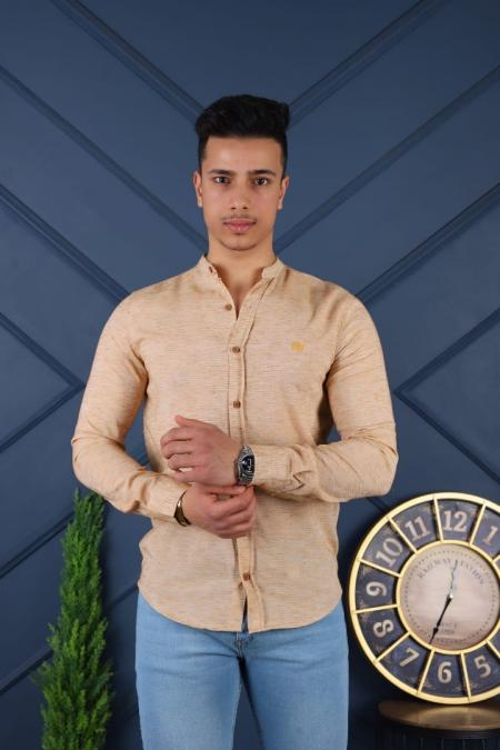 FBI Erkek Hardal Slim Fit Hakim Yaka Gömlek 96086