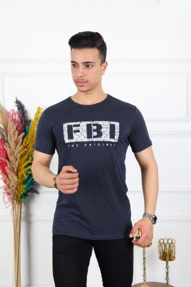 FBI Lacivert Baskılı Erkek Bisiklet Yaka T-Shirt 95126