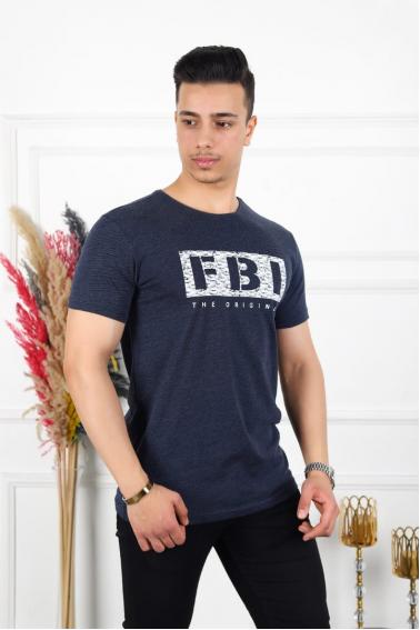 FBI Lacivert Baskılı Erkek Bisiklet Yaka T-Shirt 95126