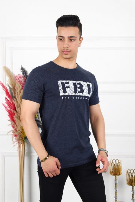 FBI Lacivert Baskılı Erkek Bisiklet Yaka T-Shirt 95126