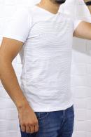 5148 Erkek Çizgili V Yaka Beyaz  T-Shirt