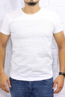 5148 Erkek Çizgili V Yaka Beyaz  T-Shirt