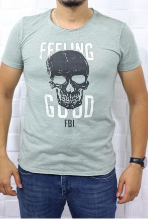 182 Erkek Desenli Bisiklet Yaka Yeşil T-Shirt