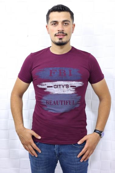  T-Shirt 5147 BİSKİLET YAKA BASKILI-BORDO