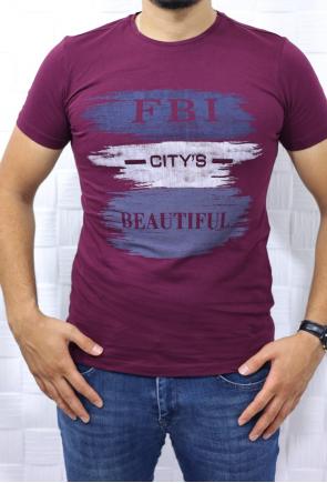  T-Shirt 5147 BİSKİLET YAKA BASKILI-BORDO