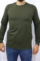 Erkek HAKİ Slim Fit  Bisiklet Yaka Dokulu Sweatshirt