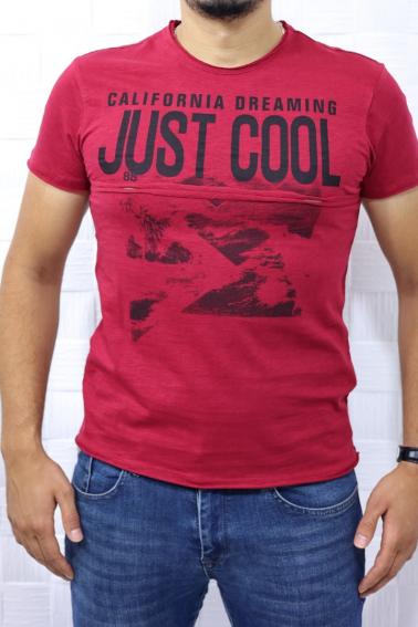 5197 Erkek Baskılı Bordo T-Shirt