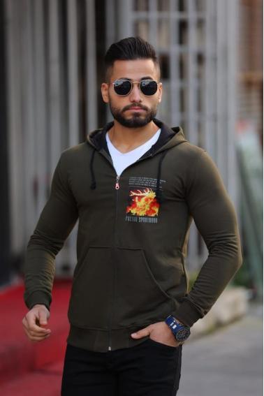 Erkek HAKİ Rahat Kesim Kapüşonlu Sweatshirt-51643