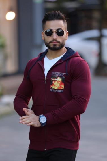 Erkek BORDO Rahat Kesim Kapüşonlu Sweatshirt-51643