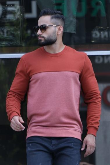 Erkek KİREMİT Slim Fit  Bisiklet Yaka Sweatshirt 5475