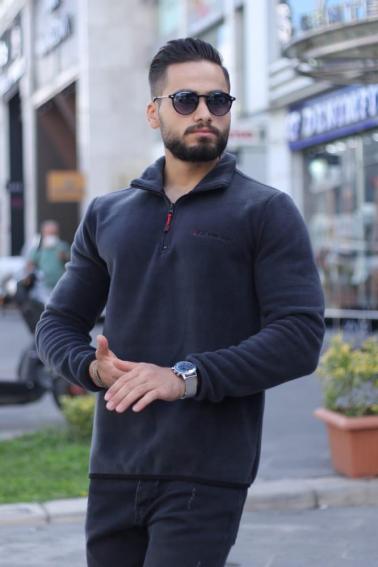 Erkek FÜME Slim Fit Fermuarlı Sweatshirt 5452