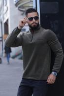 Erkek HAKİ Slim Fit Fermuarlı Sweatshirt 5452