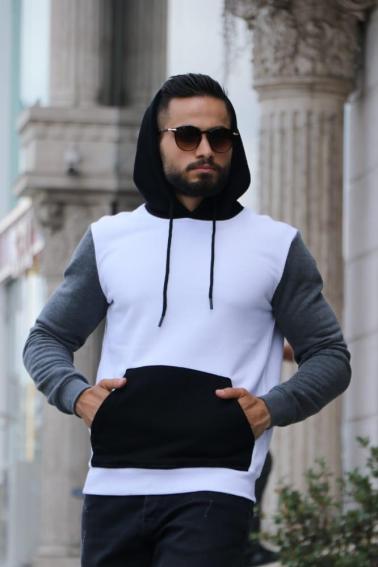 Erkek BEYAZ Slim Fit  Bisiklet Yaka Baskılı Sweatshirt 5479