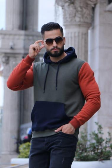 Erkek HAKİ Slim Fit  Bisiklet Yaka Sweatshirt 5479