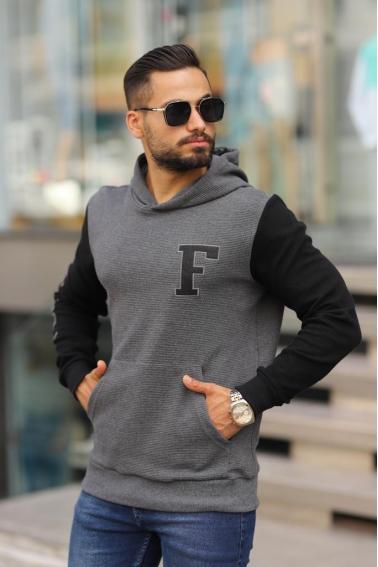 Erkek ANTRASİT Slim Fit Kapüşonlu Sweatshirt 95103