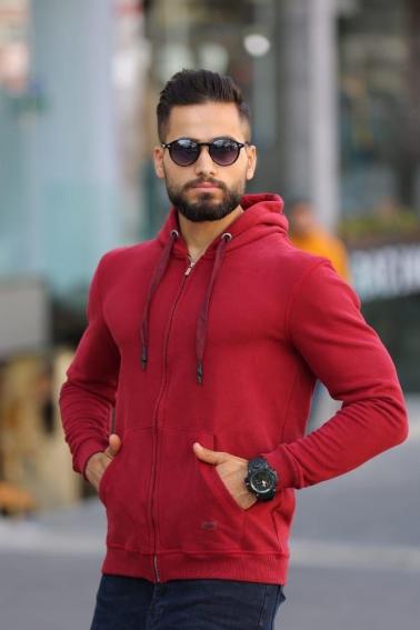 Erkek BORDO Rahat Kesim Kapüşonlu Sweatshirt-5249