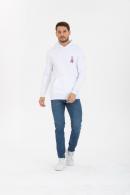 Erkek BEYAZ Slim Fit  Bisiklet Yaka Kanguru Cep Sweatshirt 95098