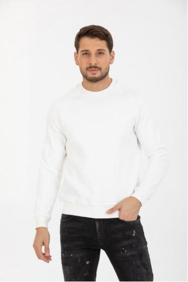 Erkek Ekru Slim Fit FBI Baskılı Reglan Kol Sweatshirt-95176