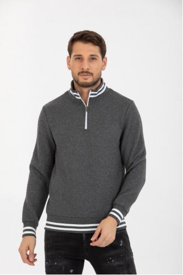 Erkek Antrasit Slim Fit Yarım Fermuarlı Sweatshirt-95101