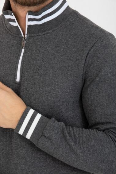 Erkek Antrasit Slim Fit Yarım Fermuarlı Sweatshirt-95101