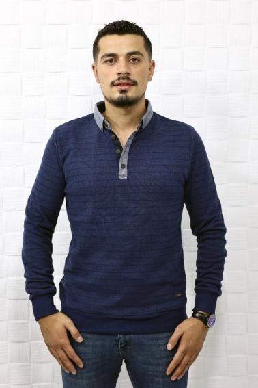 Erkek İNDİGO Polo Yaka Selanik Sweatshirt Yaka Gabardin detaylı 95043