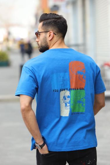 FBI Kuru Kafa Baskılı Bisiklet Yaka Erkek Sax T-Shirt 5523