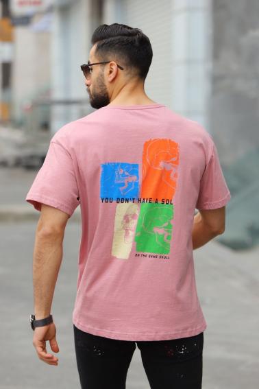 FBI Kuru Kafa Baskılı Bisiklet Yaka Erkek Pudra T-Shirt 5523