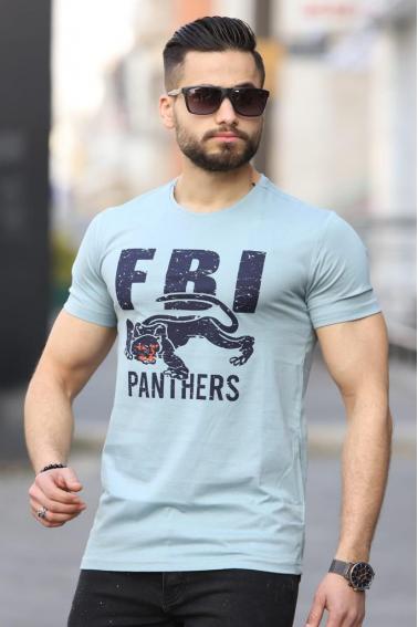 FBI PANTER Baskılı Bisiklet Yaka Erkek Mint T-Shirt 5437