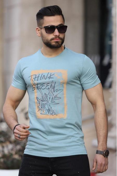 Baskılı Bisiklet Yaka Erkek Mint T-Shirt 5493