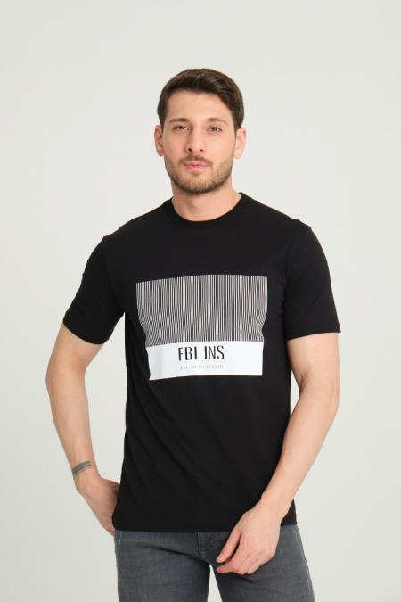 FBI Baskılı Bisiklet Yaka Erkek Siyah T-Shirt 95198