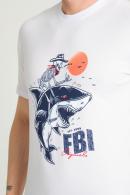 FBI Baskılı Bisiklet Yaka Erkek Beyaz T-Shirt 95197