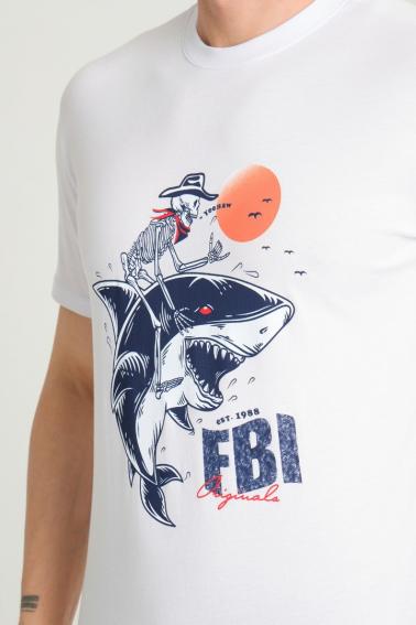 FBI Baskılı Bisiklet Yaka Erkek Beyaz T-Shirt 95197