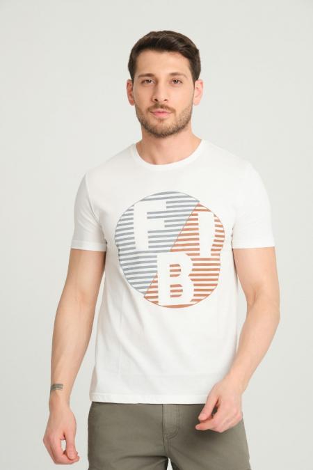 FBI Baskılı Bisiklet Yaka Erkek Ekru T-Shirt 95153-1