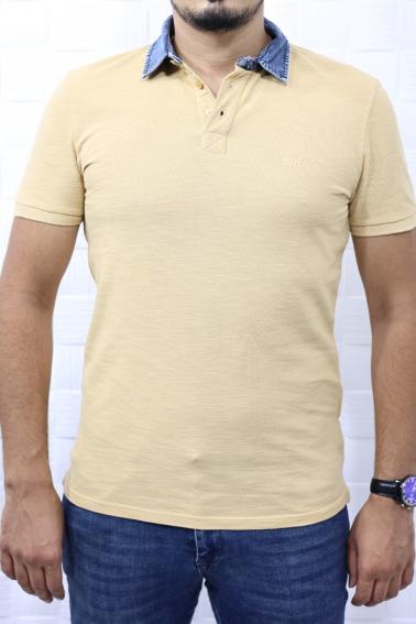 Erkeke Hardal Polo Denim Yaka Nakışlı Pike Slim Fit T-Shirt F559