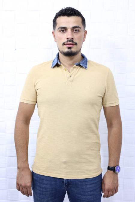 Erkeke Hardal Polo Denim Yaka Nakışlı Pike Slim Fit T-Shirt F559