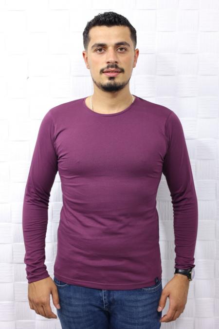 Erkek MÜRDÜM Slim Fit  Bisiklet Yaka Penye Uzun Kol T-Shirt 5376