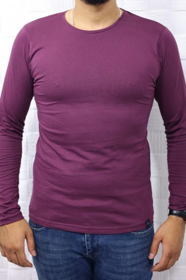 Erkek MÜRDÜM Slim Fit  Bisiklet Yaka Penye Uzun Kol T-Shirt 5376