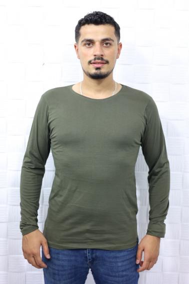 Erkek HAKİ Slim Fit  Bisiklet Yaka Penye Uzun Kol T-Shirt 5376