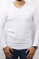 Erkek Beyaz Slim Fit  Bisiklet Yaka Penye Uzun Kol T-Shirt 5377